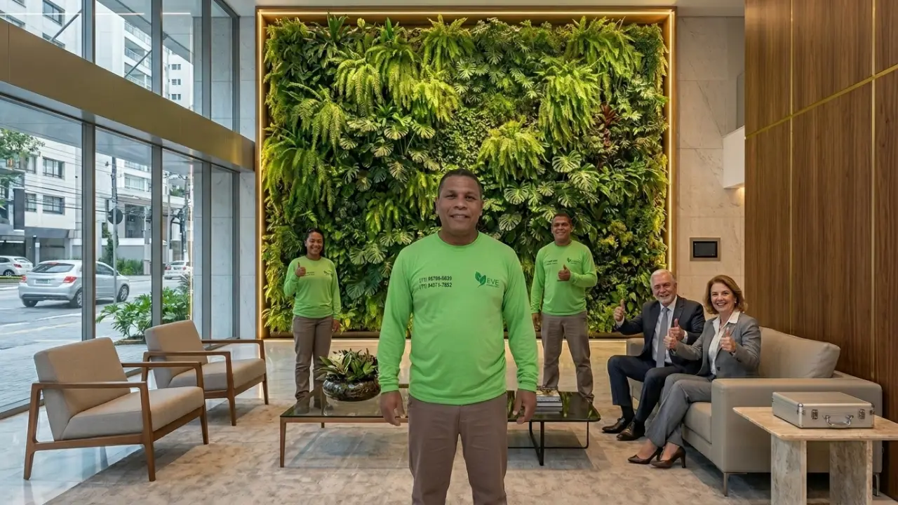 Ambiente Comercial Em São Paulo Com Jardim Vertical, Refletindo A Proposta De Clínicas E Comércio Em Cerqueira César